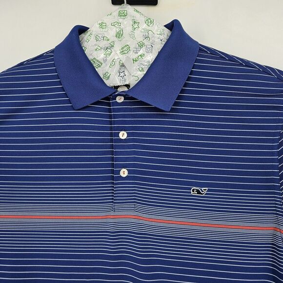 Vineyard Vines Shirt Mens Large Polo Short Sleeve Casual Preppy Striped Blue - Picture 2 of 10